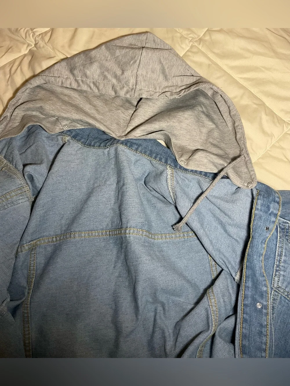 Light Blue Denim Jacket with Detachable Gray Hood - Picture 7 of 9